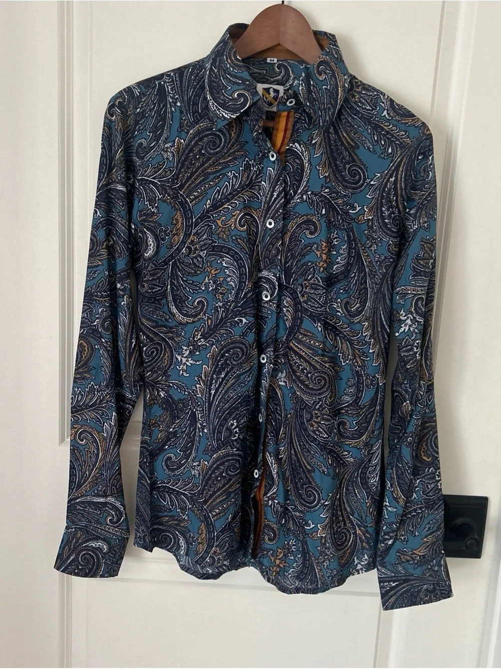 RH Royal Highness Equestrian Blue Paisley Button Up L/S  Show Riding Shirt Sz M
